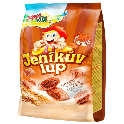 Сніданок сухий Bona Vita зернові подушечки з шоколадною начинкою 250г