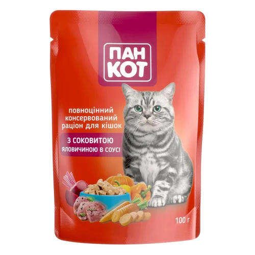 Корм вологий Пан Кот з яловичиною для котів 100г