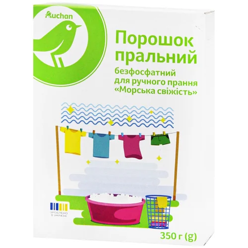 Пральний порошок Auchan Морська свіжість безфосфатний для ручного прання 350г