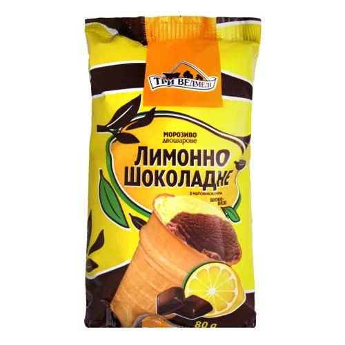 Морозиво лимонно-шоколадне з наповнювачем шоко-віскі Три Ведмеді м/у 80г
