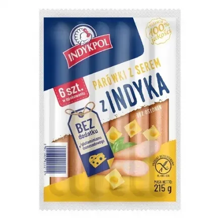 Сосиски індичі з сиром твердим, копчені, приготовлені на пару