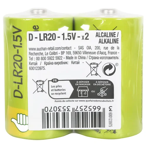 Батарейки Auchan Basic lR20 D 2шт