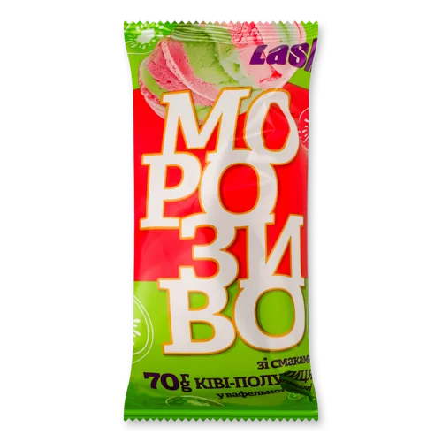 Морозиво 12% Двошарове У Вафельному Стакані Ківі-Полуниця Laska, 70г
