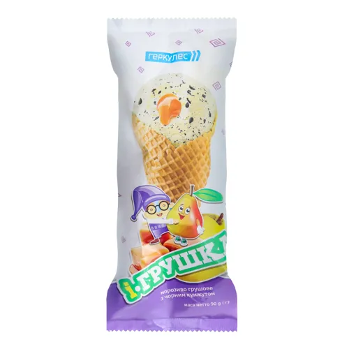 Морозиво ріжок грушове з чорним кунжутом І-грушка Геркулес м/у 90г