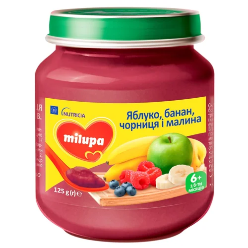 Пюре Milupa яблуко-банан-чорниця-малина 125г
