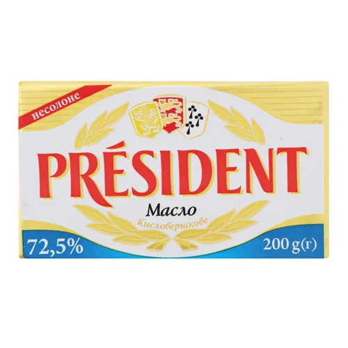Масло 72.5% кисловершкове несолоне President м/у 200г