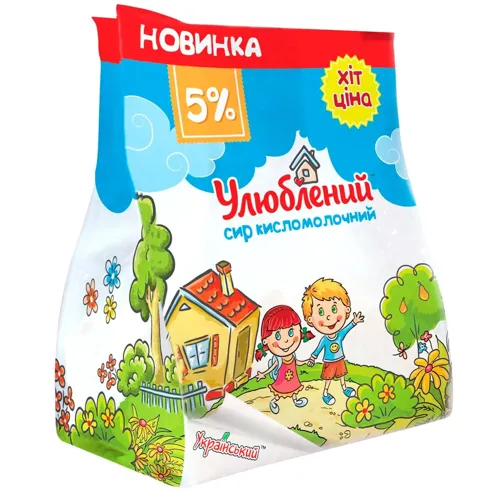 Сир кисломолочний «Український» «Улюблений» 5% п/е, 350г