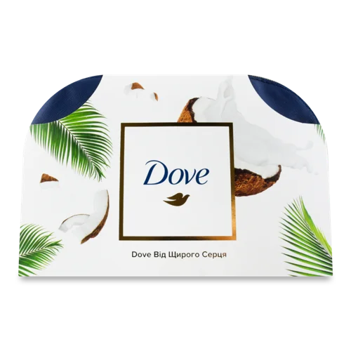 Подарунковий Набір Dove Шампунь+Бальзам-ополіскувач+Антиперспірант+Крем для рук+Косметичка Кокос, 1шт