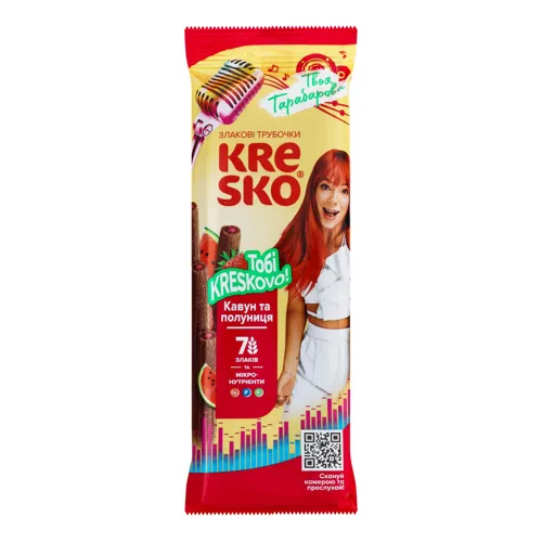 Снеки мультизлакові Трубочки хрусткі Кавун та полуниця Kresko м/у 40г