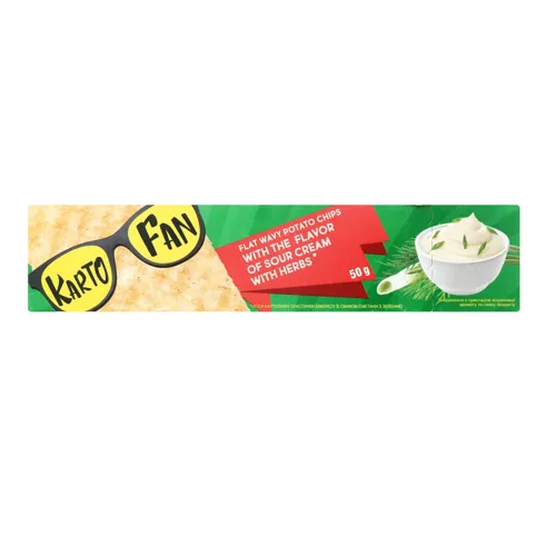 Чіпси картопляні хвилясті зі смаком сметани з зеленню Kartofun 50г