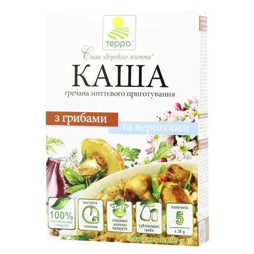 Каша гречана Терра з грибами та вершками миттєвого приготування 190г