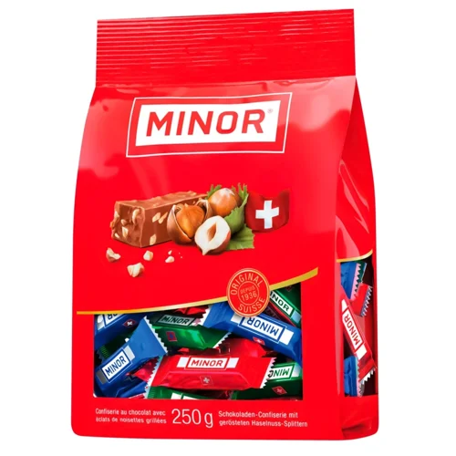 Батончики Minor шоколадні з крихтою смаженого фундука 250г