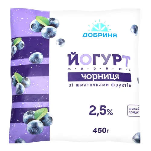Йогурт 2.5% Чорниця Добриня м/у 450г