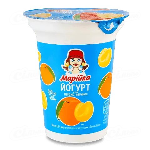 Йогурт Марійка персик абрикос 4% стакан, 260г