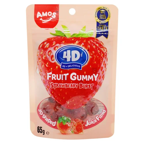 Цукерки Amos 4D Strawberry Burst у формі полуниці 65г