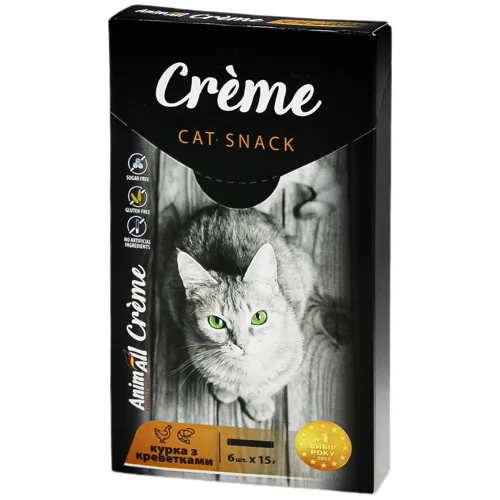 Ласощі для котів AnimAll Сreme з куркою та креветками 6х15г