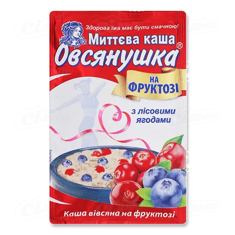 Каша вівсяна Вівсянушка з фруктозою дикими лісовими ягодами і вершками солодка швидкого приготування 40г