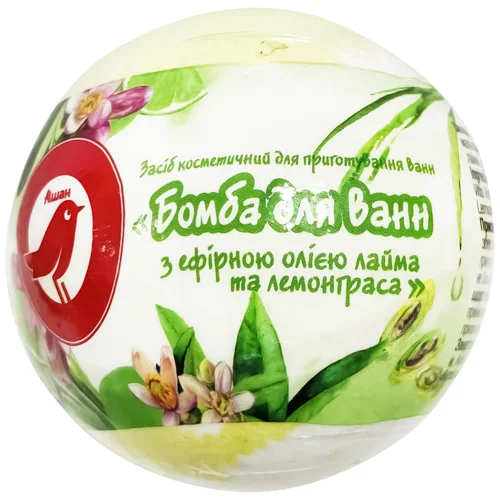 Бомба Auchan для ванн з ефірною олією лайма та лемонграсу