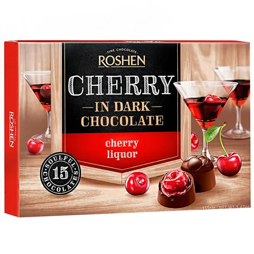 Цукерки Roshen в шоколаді вишня з вишневим лікером 155г