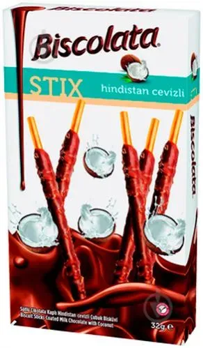 Соломка Biscolata Stix з кокосом в молочному шоколаді 32г