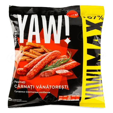 Сухарики Yaw! зі смаком мисливських ковбасок, 100г