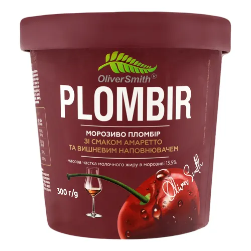 Морозиво 13.5% зі смаком амаретто та вишневим наповнювачем Plombir Oliver Smith ст 300г