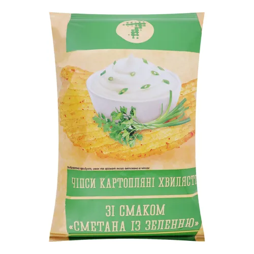 Чіпси Семерка 110г хвилясті зі смаком сметани та зелені