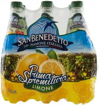 Упаковка сокосодержащого газованого напою San Benedetto Prima Spremitura Limone 0.75л х 6 пляшок