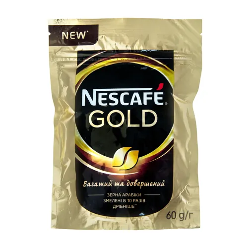 Кава натуральна розчинна сублімована з додаванням натуральної обсмаженої меленої Gold Nescafe д/п 60г