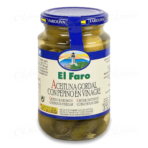 Оливки El Faro фаршировані корнішонами, 350г