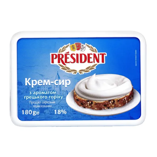 Крем-сир 18% з ароматом волоського горіха President п/у 180г