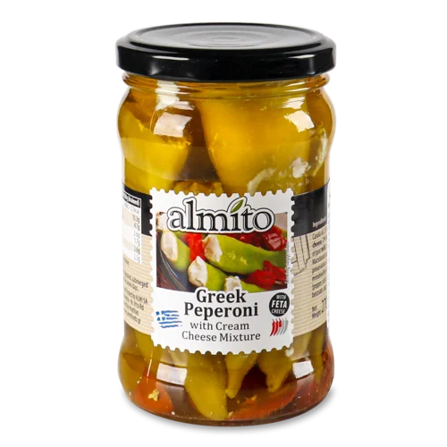 Перець Грецький Пепероні Фарширований Сумішшю Сирів, Консервований Пастеризований, с/б 270г