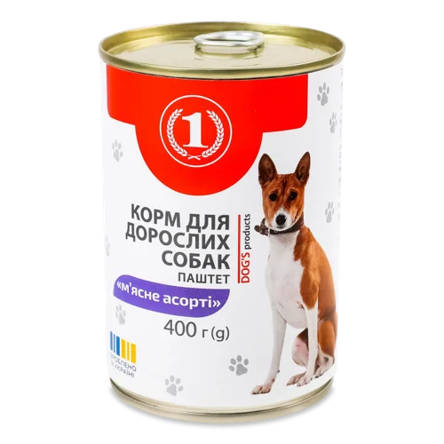 Консервований Корм Для Дорослих Собак М'ясне Асорті Паштет, з/б 400г