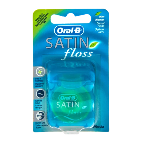 Зубна Нитка Satin Floss Oral-B, Вищого ґатунку, Пластикова Пляшка, 50 м