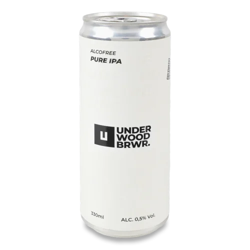 Пиво Безалкогольне Світле Нефільтроване Непастеризоване Pure IPA Underwood Brewery, 0.33л, 0.5%
