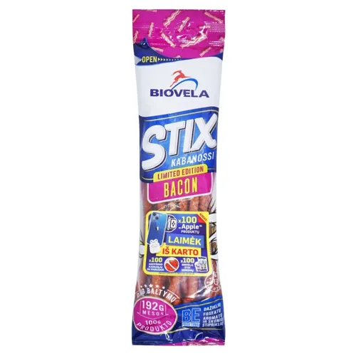 Ковбаски Biovela Stix Kabanossi Bacon гарячого копченя 100г