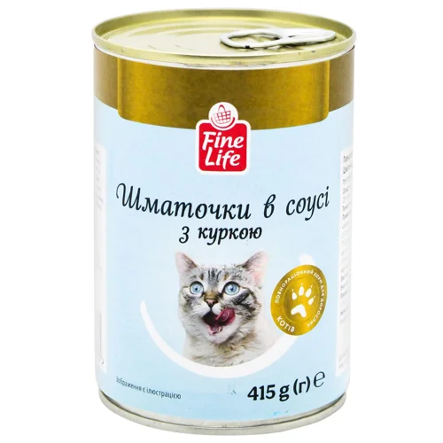 Корм Fine Life Шматочки в соусі з куркою для дорослих котів 415г