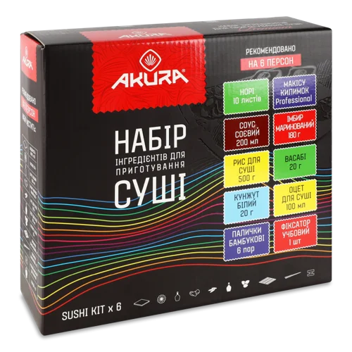 Набір Інгредієнтів Для Приготування Суші На 6 Персон Akura, Картонна Упаковка, 1 Шт
