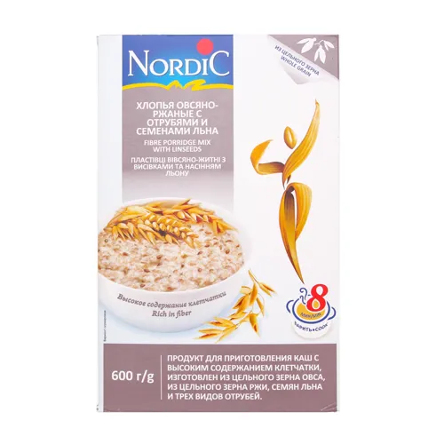 Пластівці вівсяно-житні з висівками та насінням льону Nordic 600г