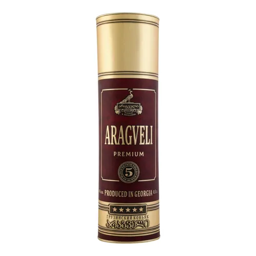 Коньяк 0.5л 40% П'ять зірок Premium Aragveli тубус