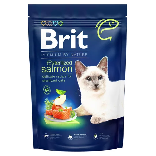 Корм сухий Brit Premium з лососем для стерилізованих котів 1,5кг