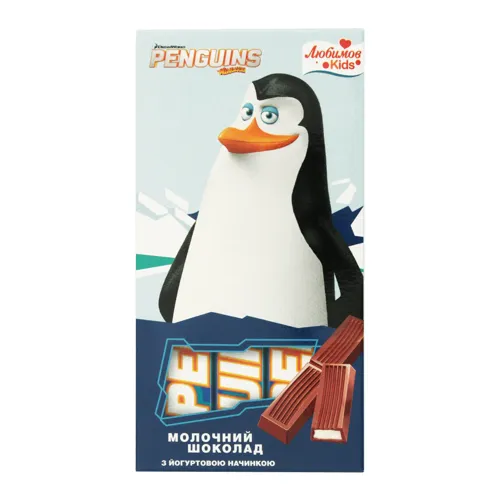 Шоколад молочний з йогуртовою начинкою Penguins Kids Любимов к/у 100г