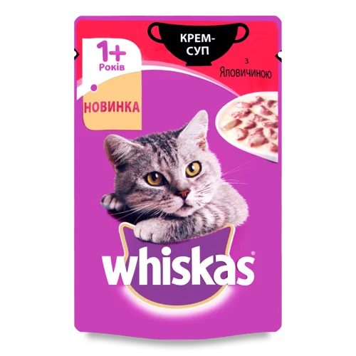 Корм Для Дорослих Котів З Яловичиною Крем-Суп Whiskas, В/ґ, 85г