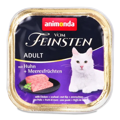 Корм Консервований Повнораціонний Для Котів З Куркою Та Морепродуктами, В/ґ, Лоток 100г