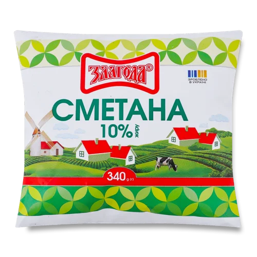 Сметана 10% Злагода, м/у, в/ґ, 340г