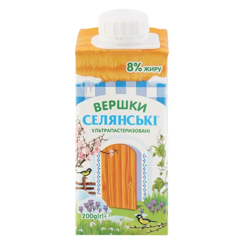 Вершки 8% ультрапастеризовані Селянські т/п 200г