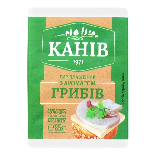 Сир плавлений 45% з ароматом грибів Канів 1971 м/у 85г