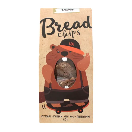 Сухарі грінки житньо-пшеничні Класичні Bread Chips м/у 80г