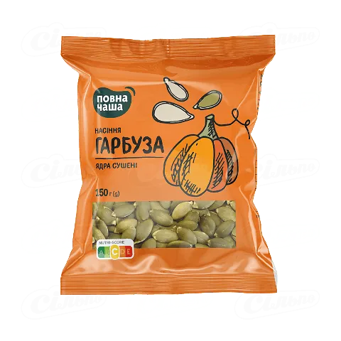 Насіння гарбуза Повна Чаша ядро сушене, 150г
