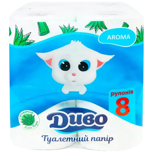 Туалетний папір Диво Aroma алое вера білий целюлозний 2-шаровий 8шт